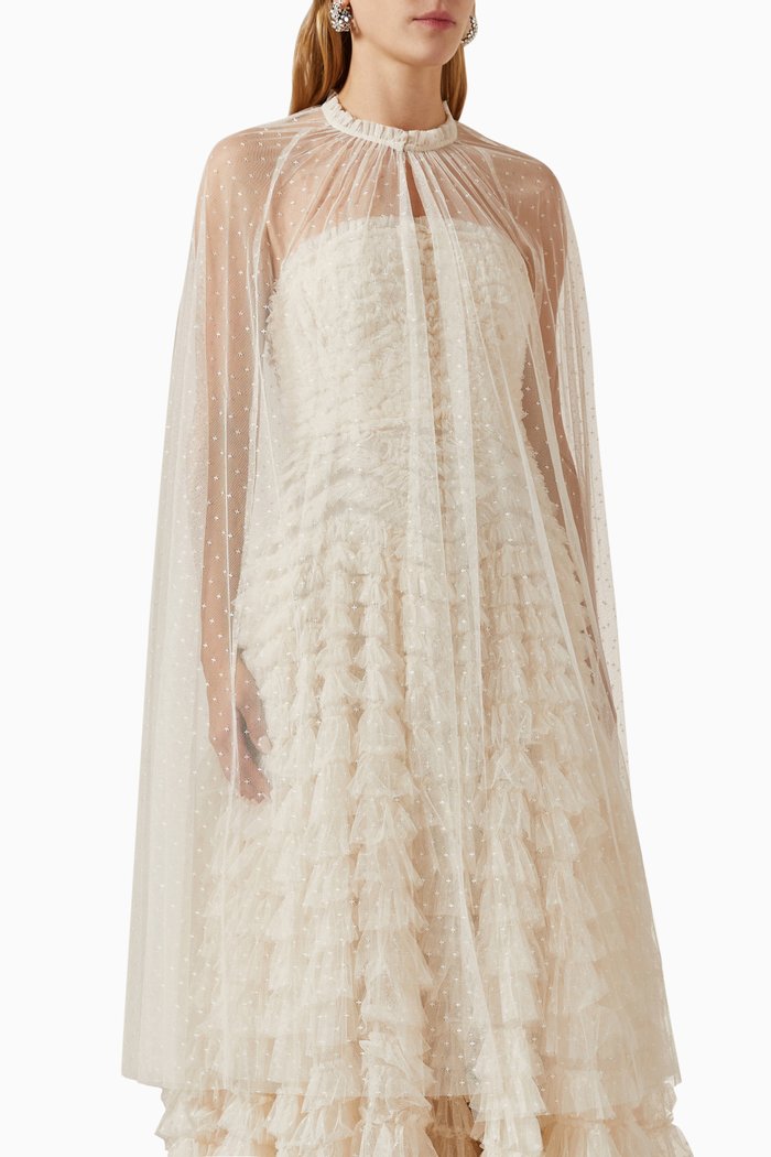

Hattie Midi Cape in Tulle, Neutral