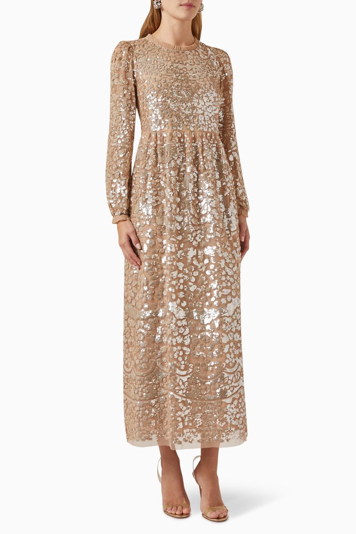 

Lucille Gloss Midi Dress in Recycled Tulle, Brown