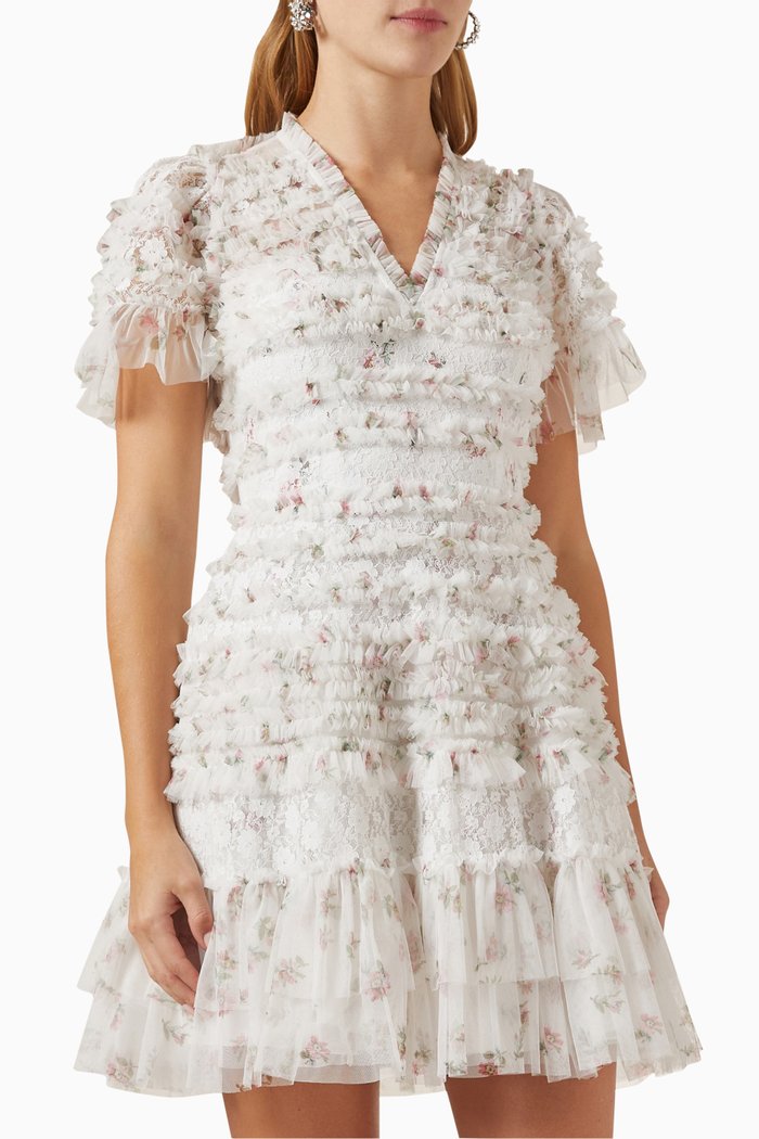 

Ruffled Ditsy Mabel Micro Mini Dress in Lace & Tulle, Neutral