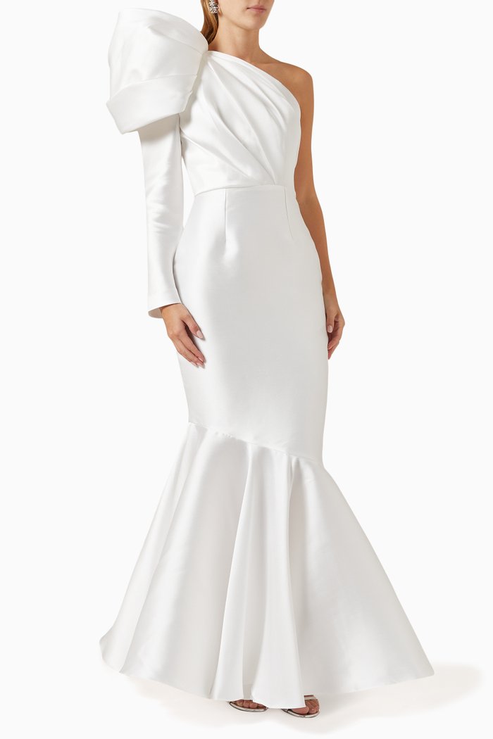 

Heyam One-shoulder Maxi Dress in Satin, Neutral