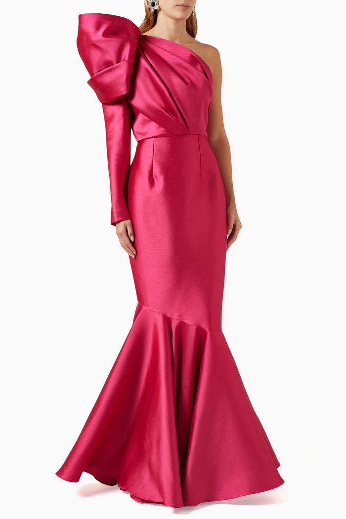 

Heyam One-shoulder Maxi Dress in Satin, Pink