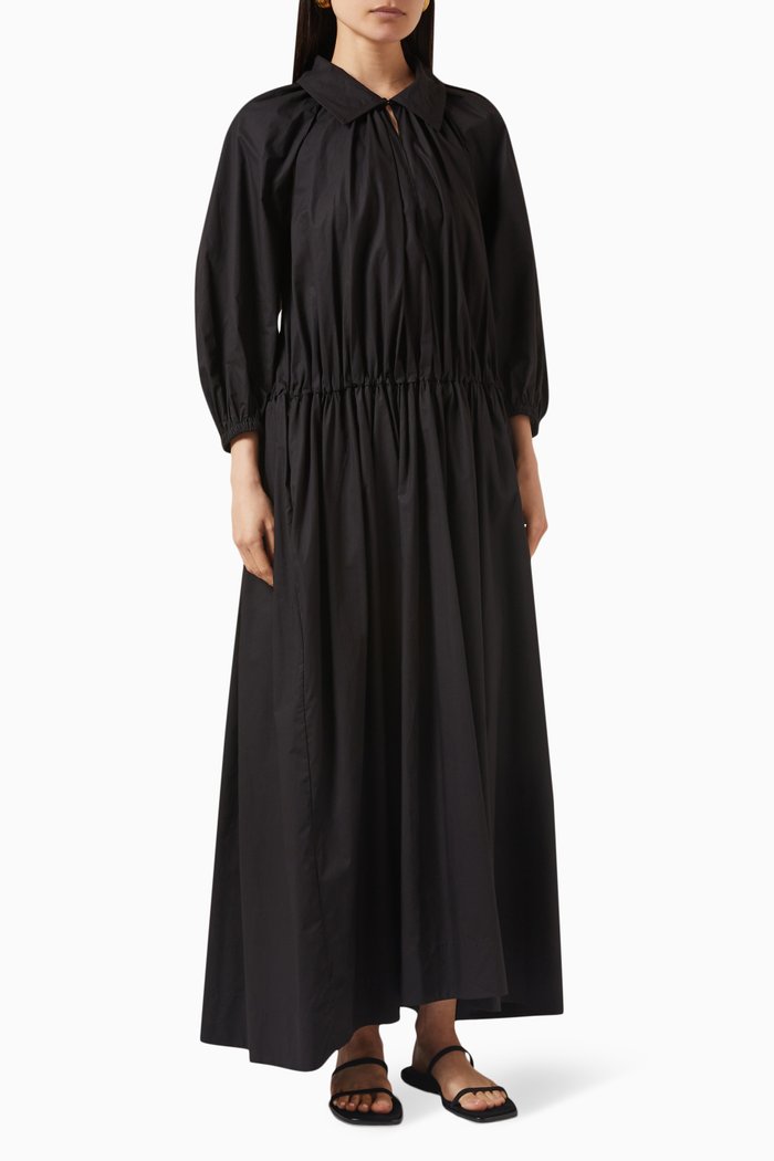 

Collected Collared Maxi Dress in Organic Cotton, Black