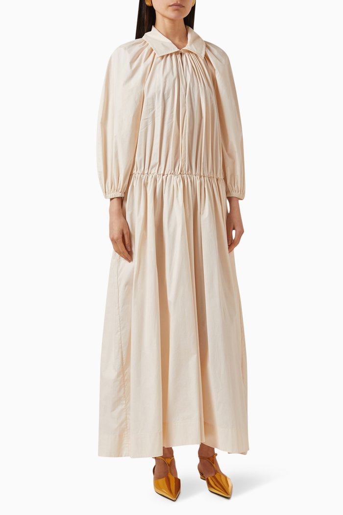 

Collected Collared Maxi Dress in Organic Cotton, Neutral