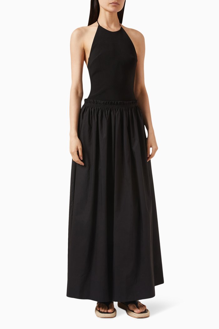 

Halter Maxi Dress in Cotton & Viscose-blend Knit, Black