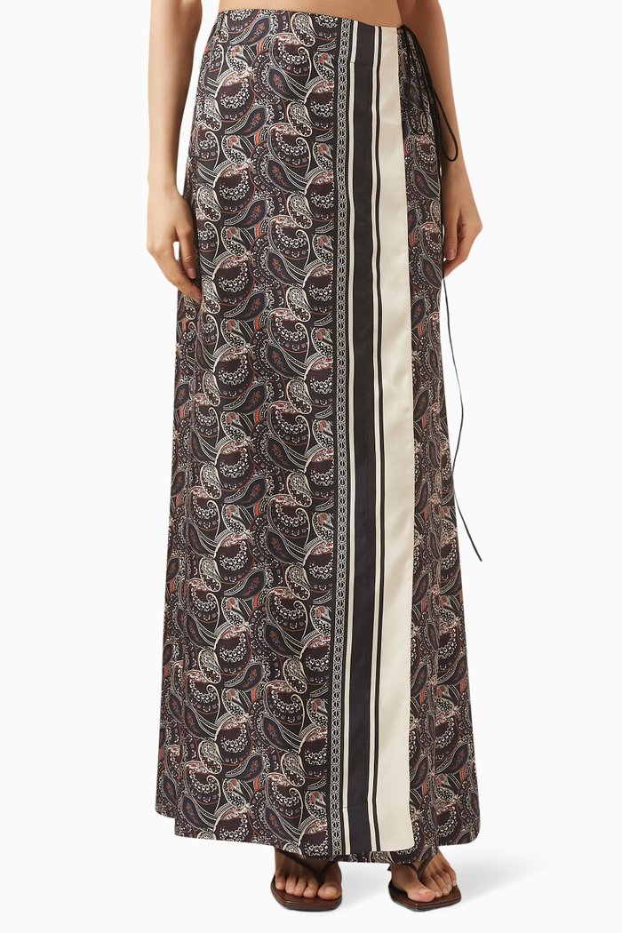 Ornamenta Maxi Wrap Skirt in Silk-twill, Multicolour