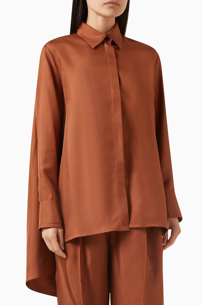 Classico Draped Shirt in Silk, Orange