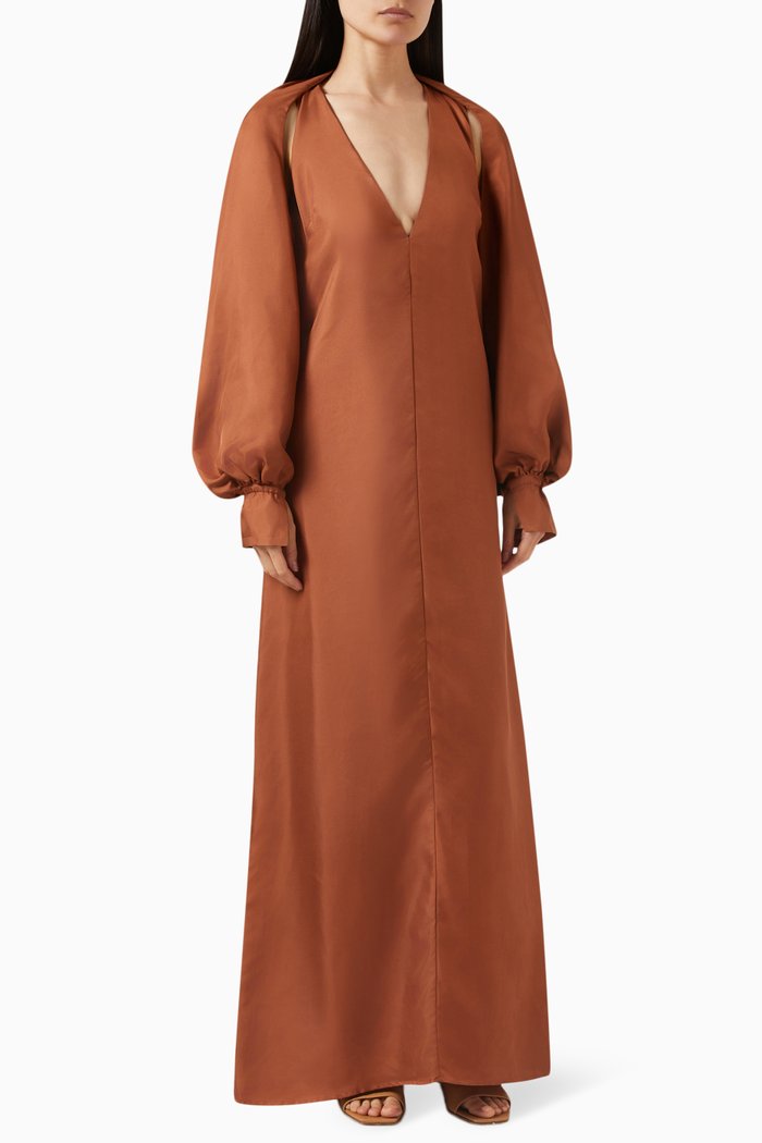 

Supine V-neck Maxi Dress in Silk-twill, Orange