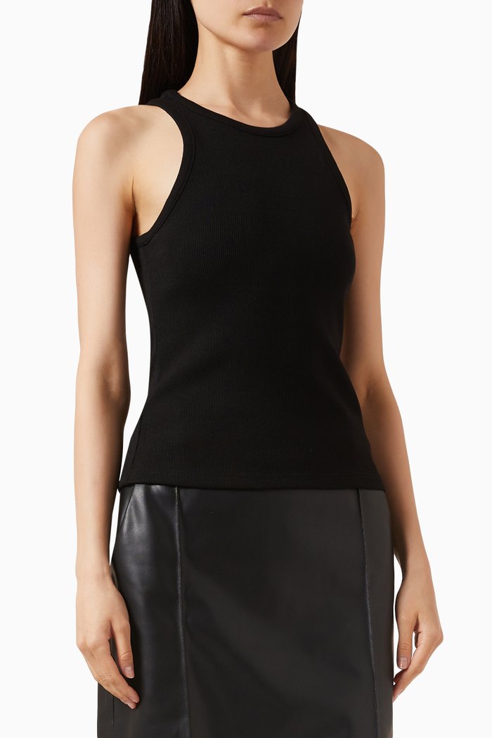 

High-neck Tank Top in Stretch-tencel, Black