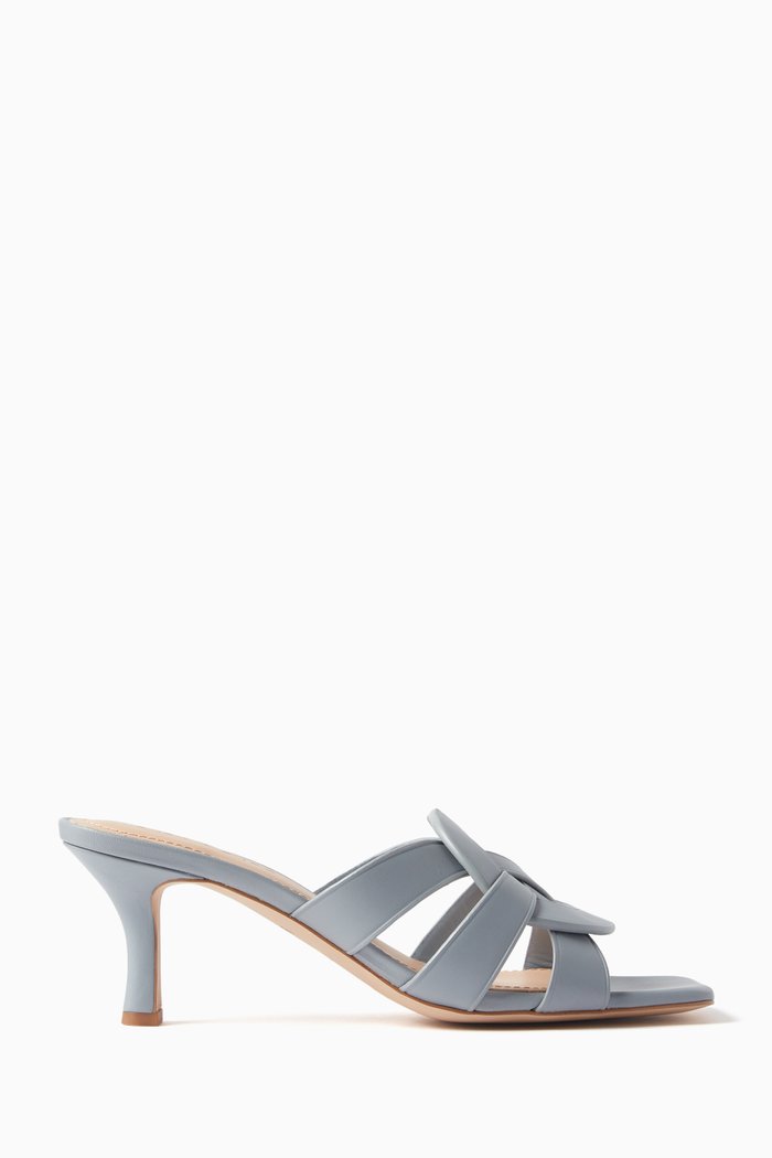 Tillie Mule Sandals in Leather, Grey