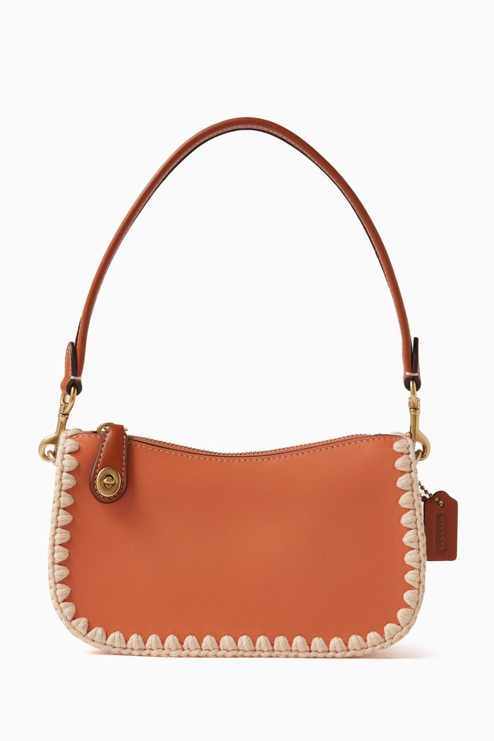 

Swinger 20 Crochet Trim Shoulder Bag in Smooth Leather, Orange