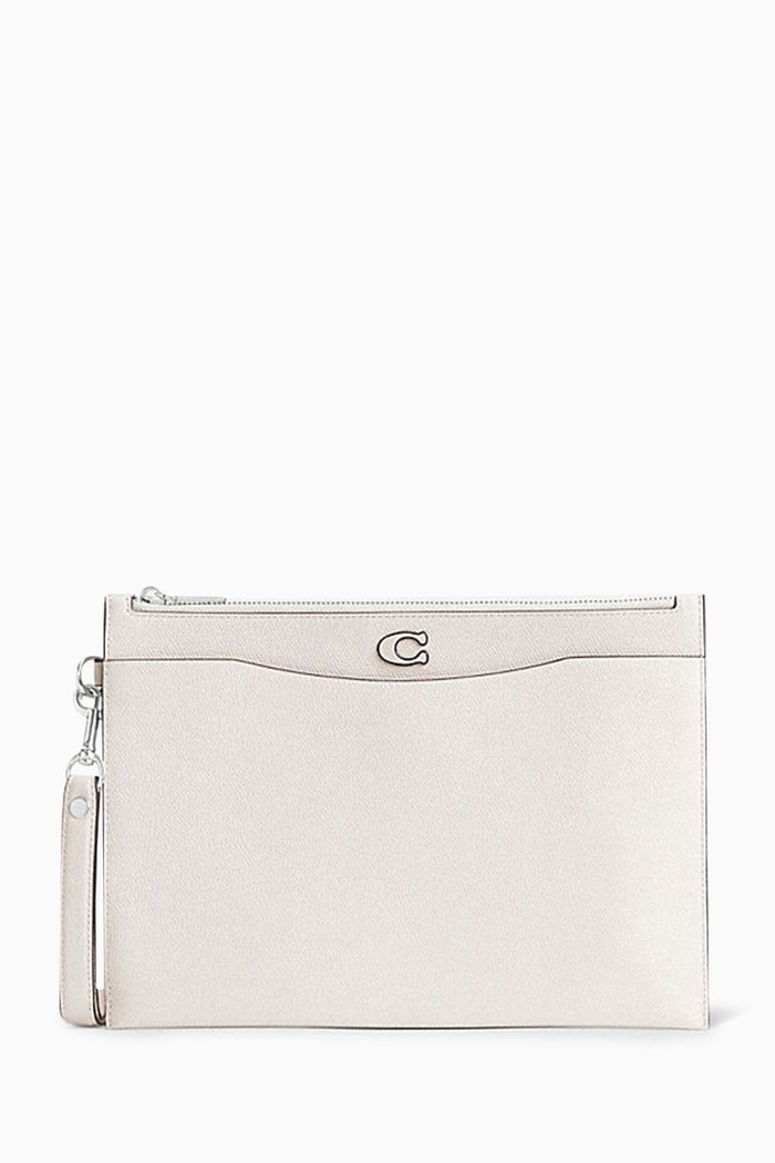 

Pouch Wristlet in Crossgrain Leather, White