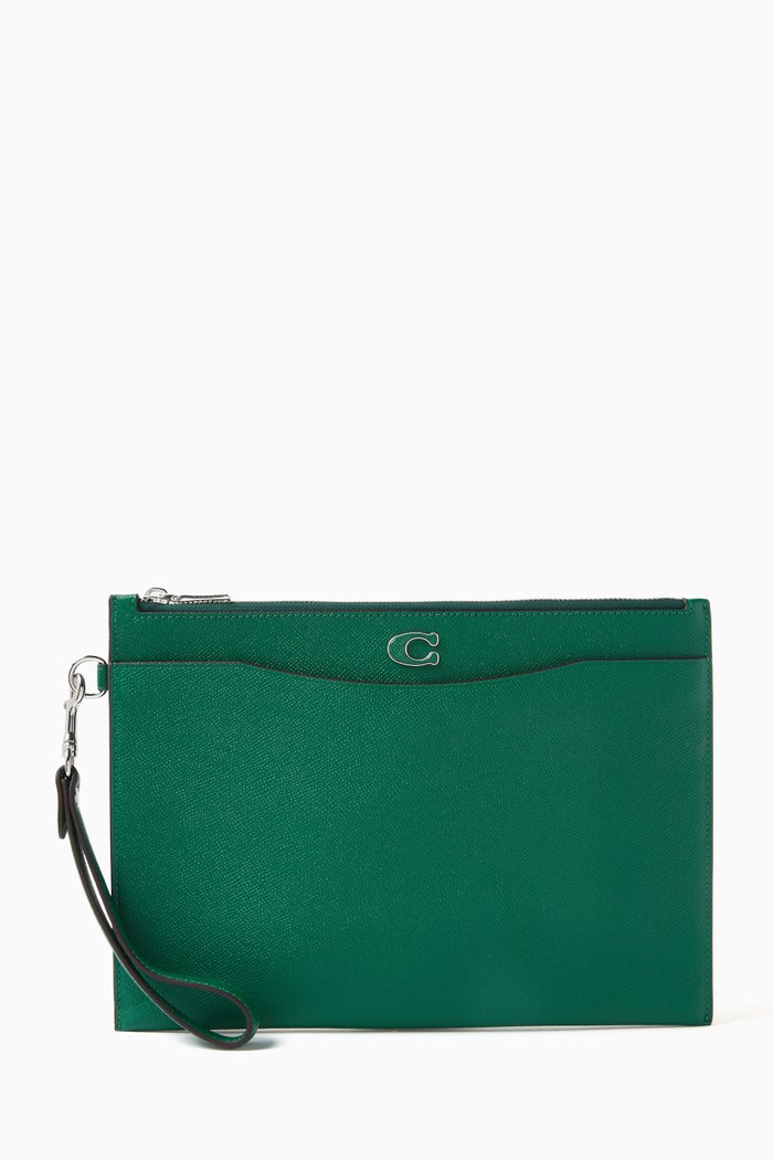 

Pouch Wristlet in Crossgrain Leather, Green