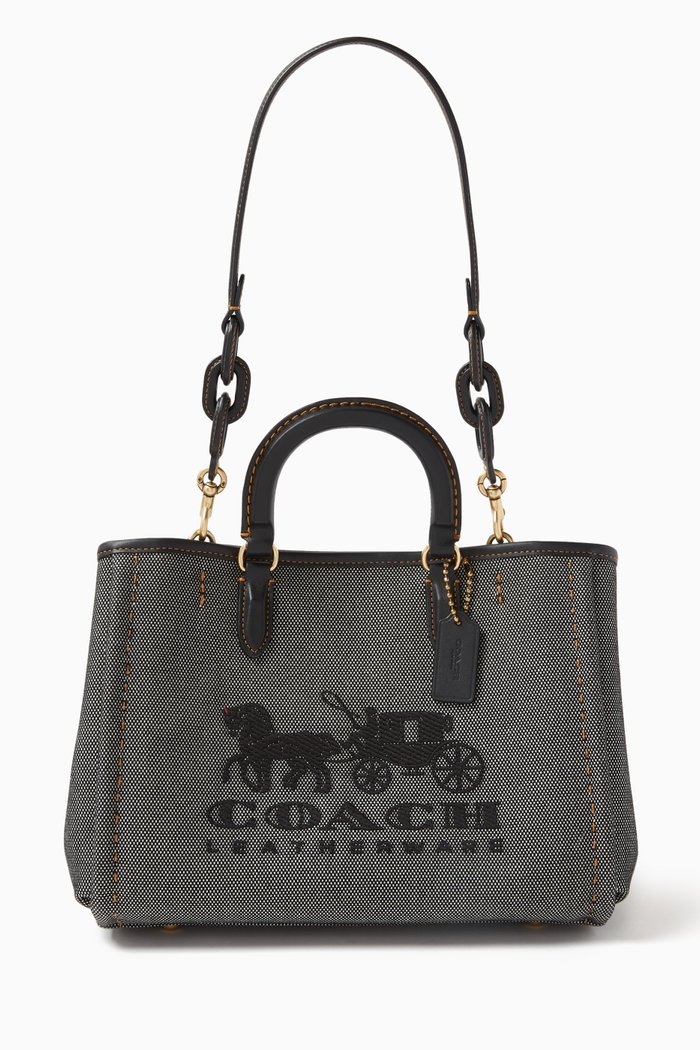 

Reese Tote 28 Bag in Canvas & Glovetanned Leather, Black