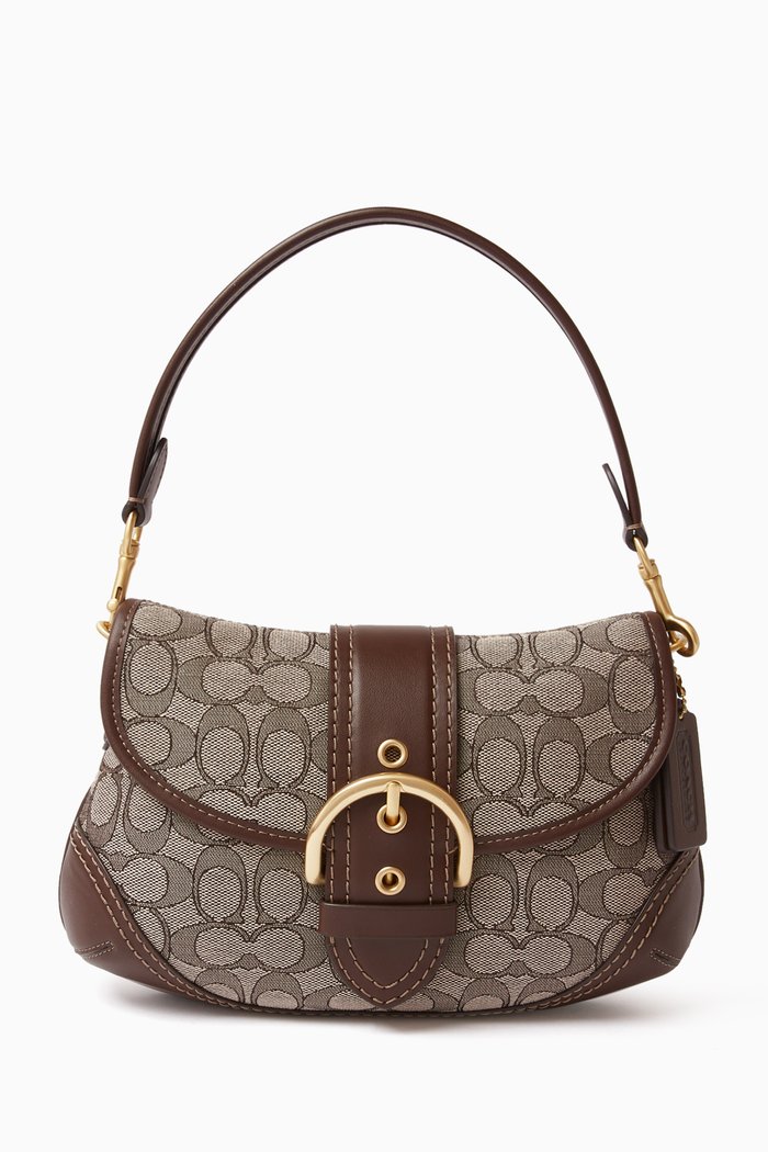 Soho Signature-logo Shoulder Bag in Jacquard, Brown