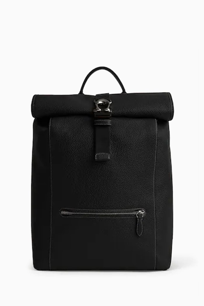 

Beck Roll Top Backpack in Pebble Leather, Black