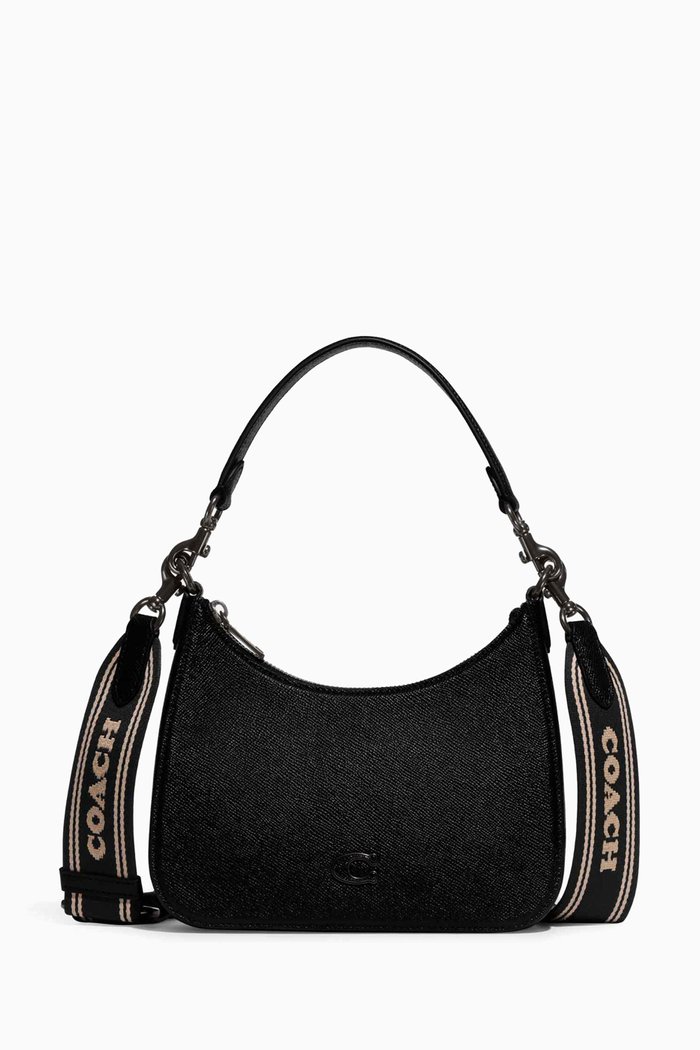 

Hobo Crossbody Bag in Crossgrain Leather, Black