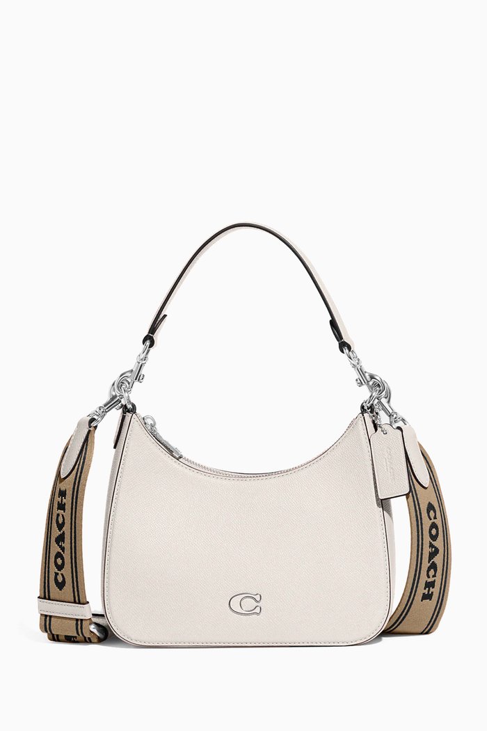 

Hobo Crossbody Bag in Crossgrain Leather, White