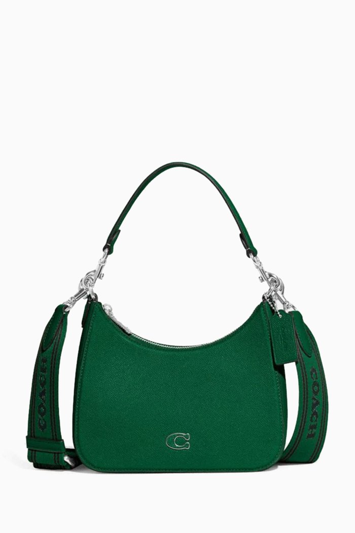 

Hobo Crossbody Bag in Crossgrain Leather, Green