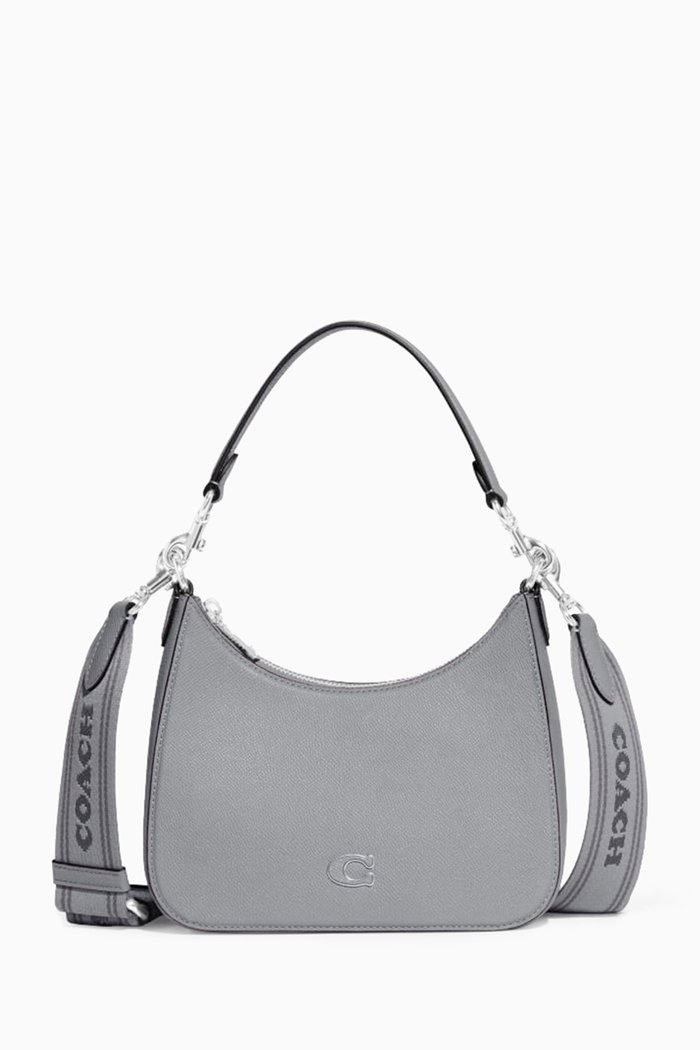 

Hobo Crossbody Bag in Crossgrain Leather, Grey