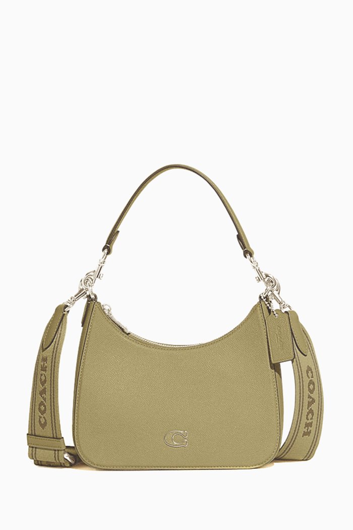 

Hobo Crossbody Bag in Crossgrain Leather, Green
