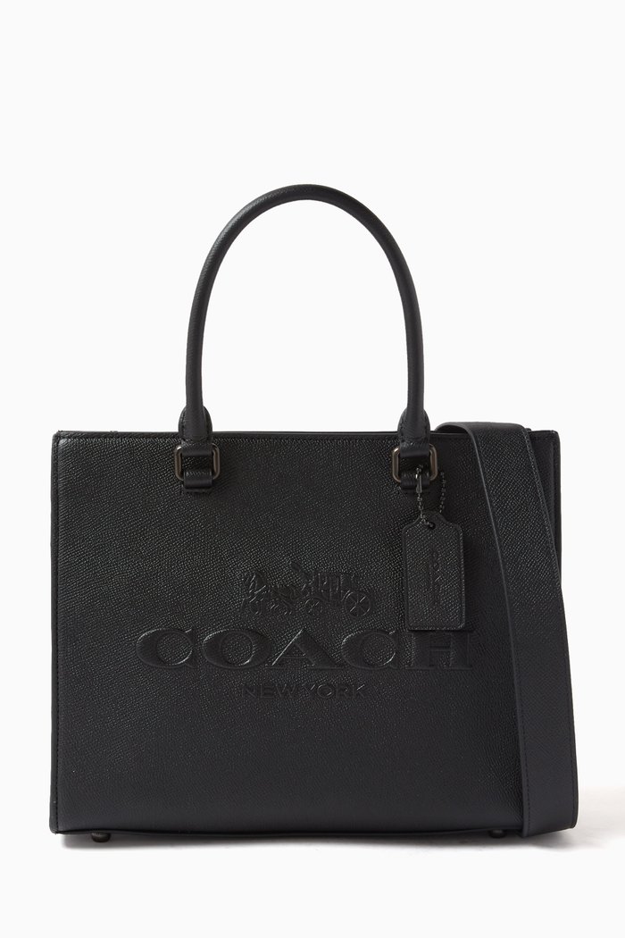 Logo Tote Bag in Crossgrain Leather, Black