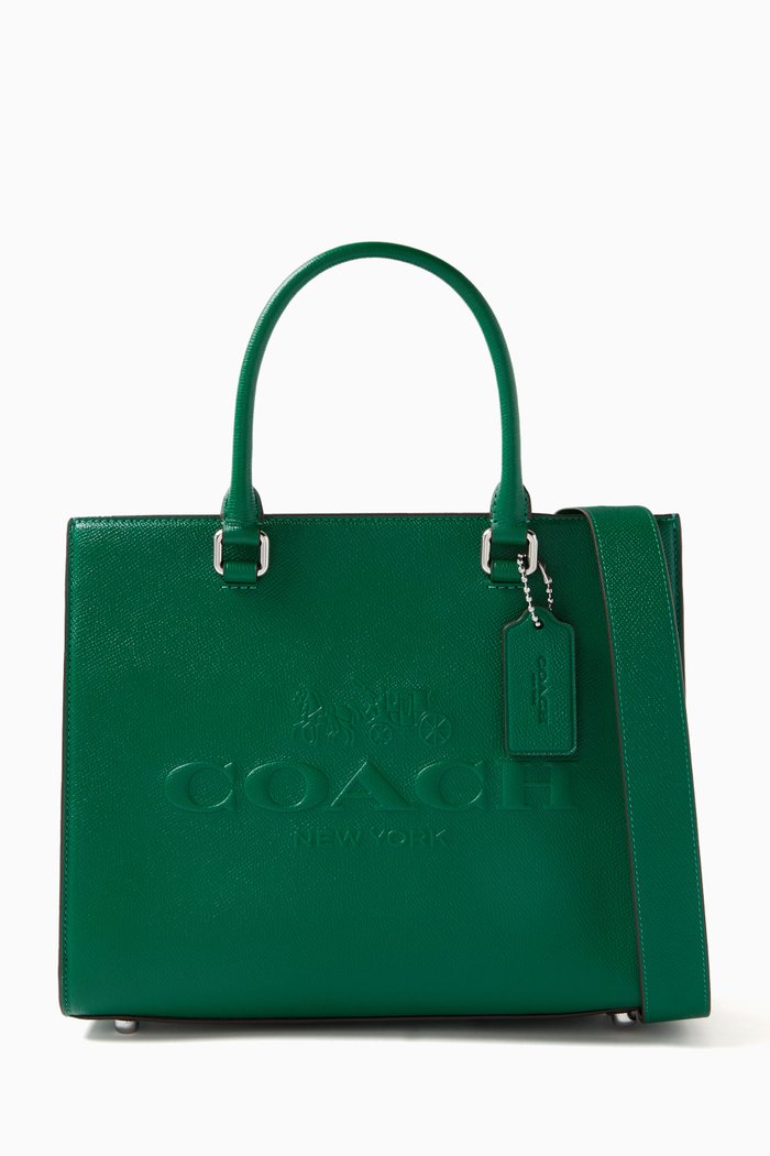 

Logo Tote Bag in Crossgrain Leather, Green