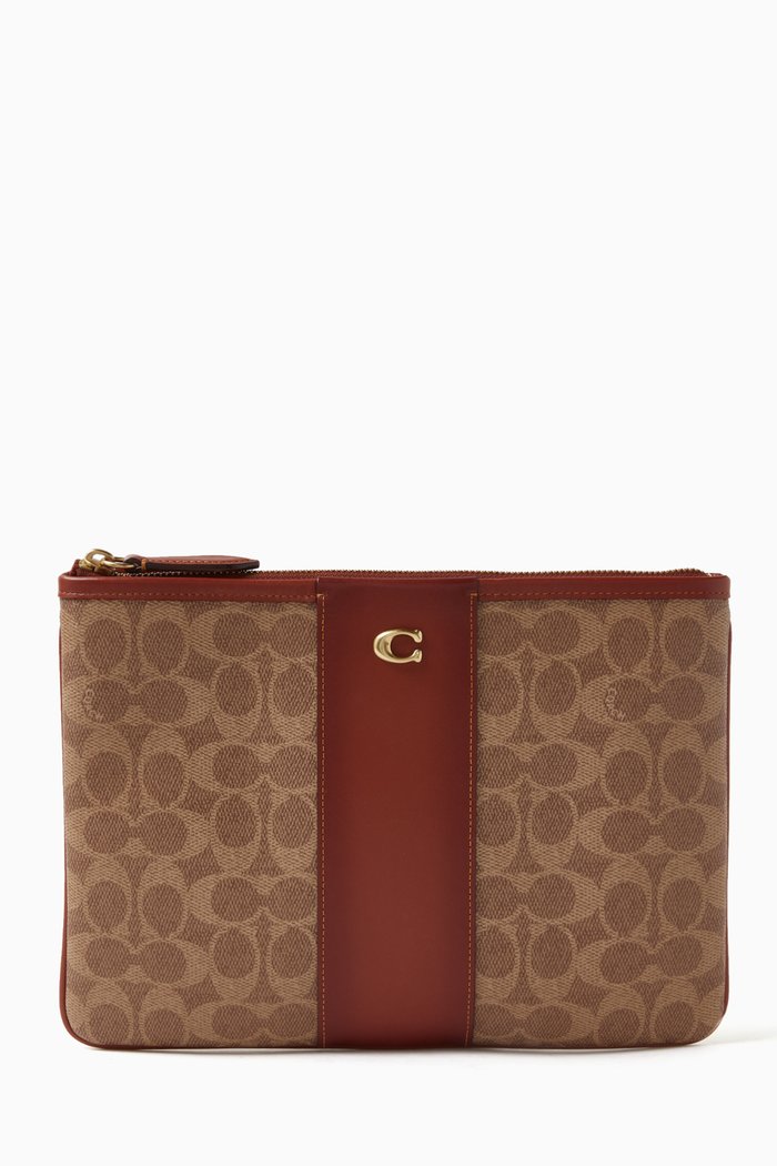 

Essential Pochette 28 in Signature Coated Canvas, Neutral