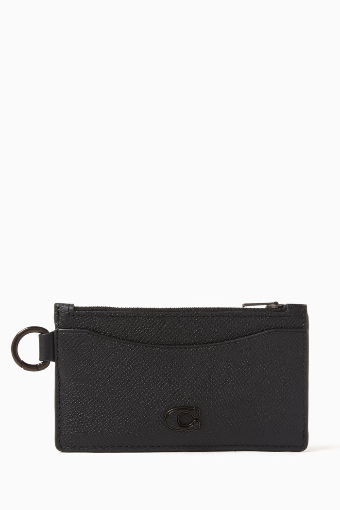 

Zippered Card Case in Pebbled Leather, Black