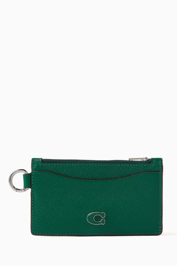 

Zippered Card Case in Leather, Green