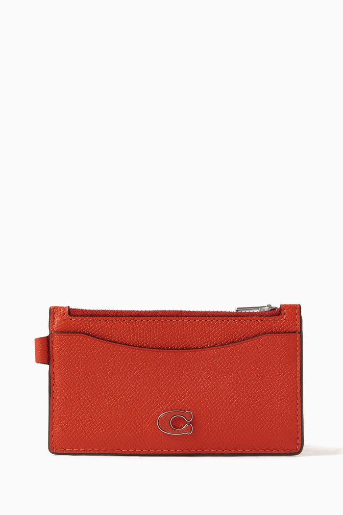 

Zippered Card Case in Pebbled Leather, Orange