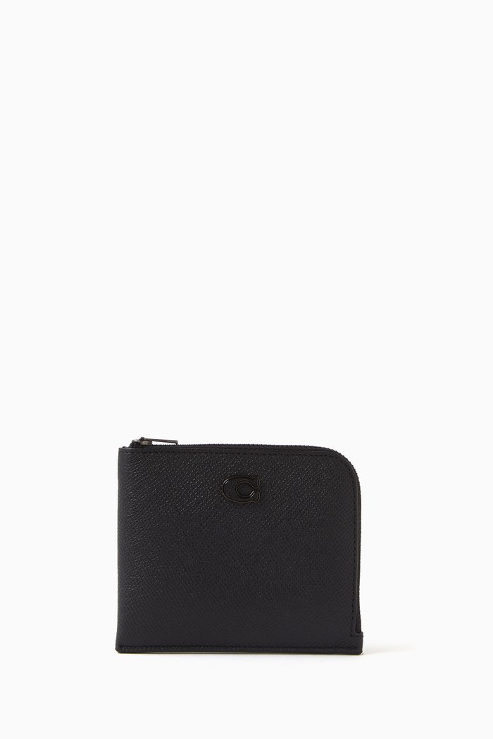 

3-in-1 Zip Wallet in Pebbled Leather, Black
