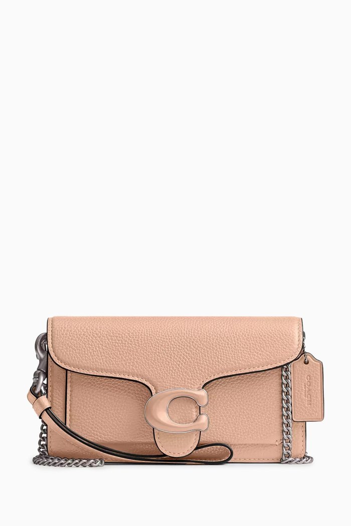 Tabby Wristlet Bag in Polished Pebbled Leather, Pink