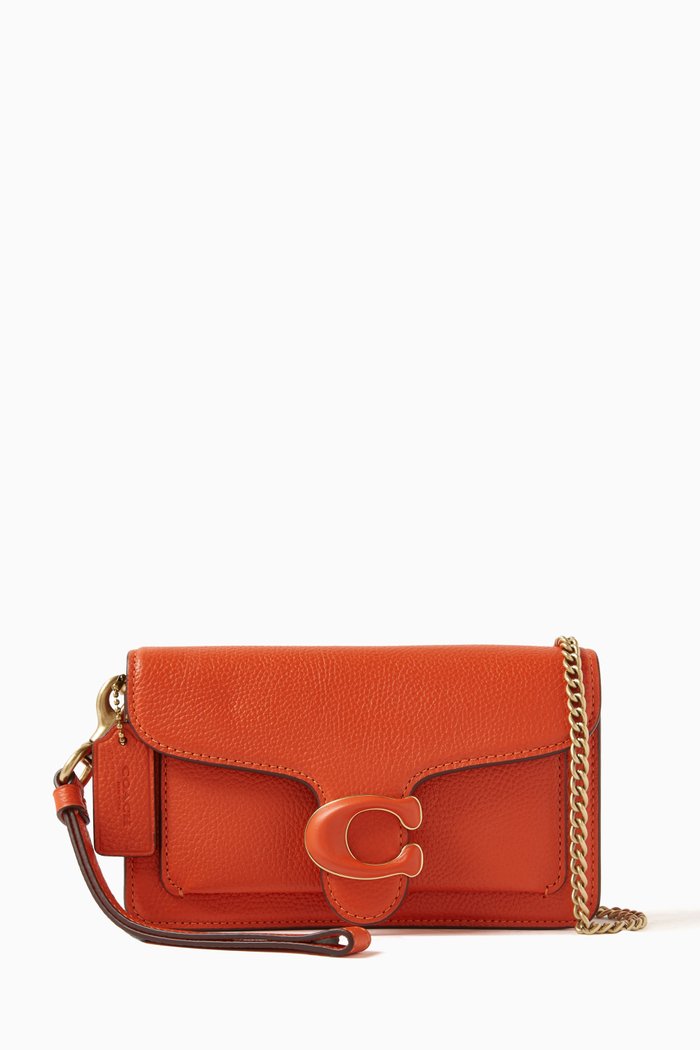 

Tabby Wristlet Bag in Polished Pebbled Leather, Orange