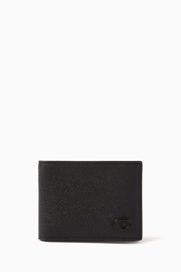 

Slim Bi-fold Wallet in Crossgrain Leather, Black