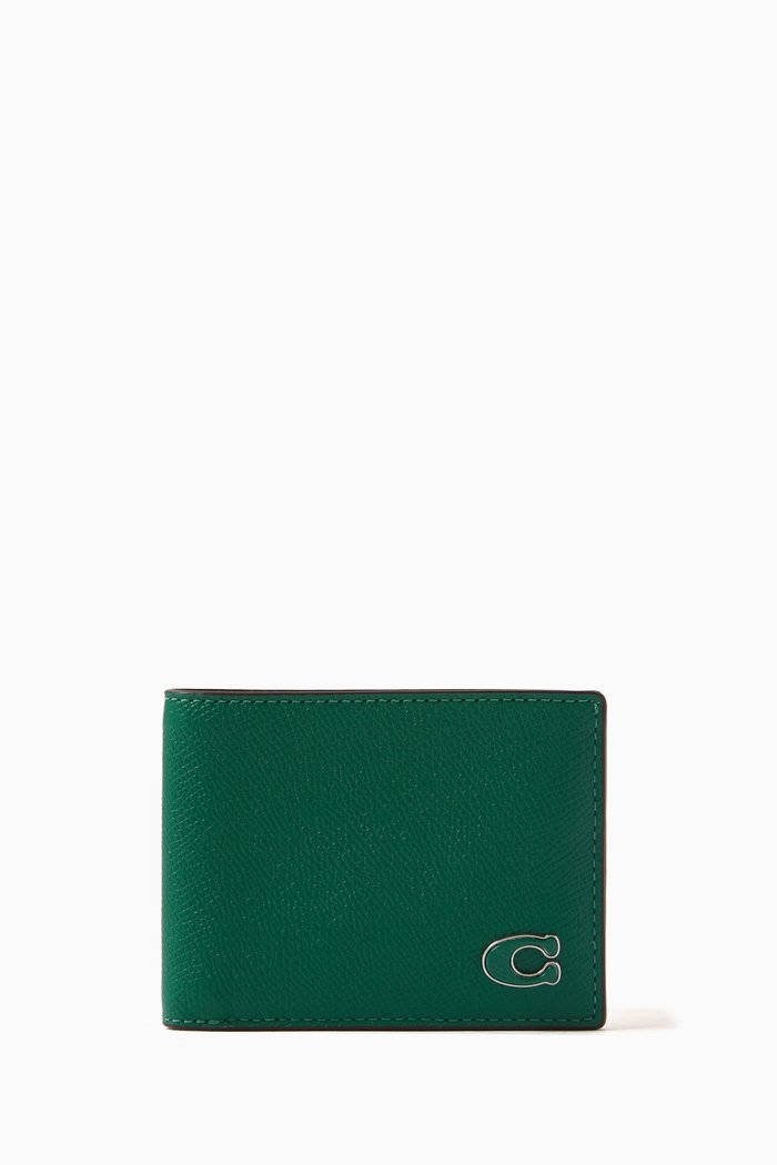 

Slim Bi-fold Wallet in Crossgrain Leather, Green