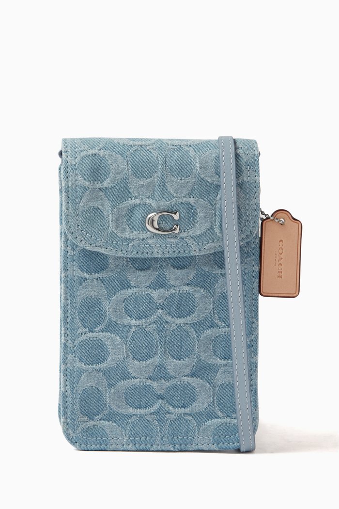 

Phone Crossbody Bag in Signature Monogram Denim, Blue