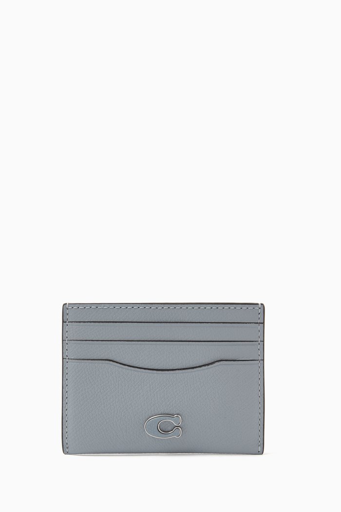 Card Case in Crossgrain Leather, Grey