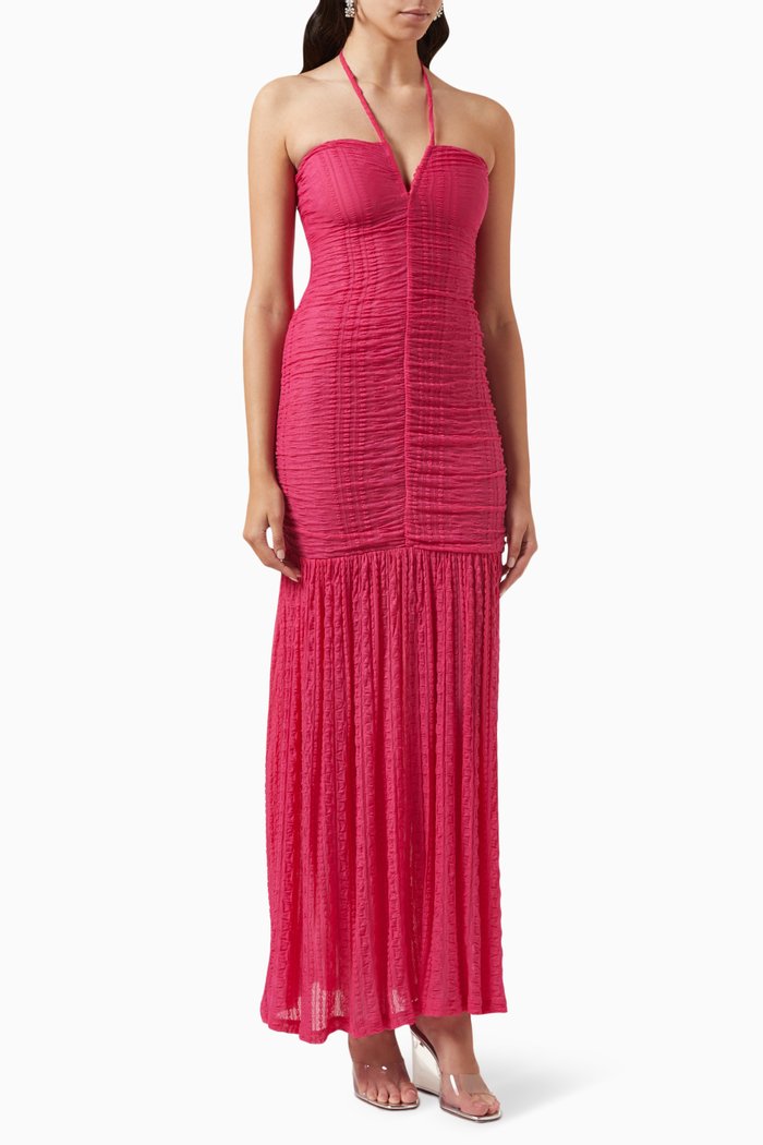 

Halter Ruched Maxi Dress in Stretch-lace, Pink