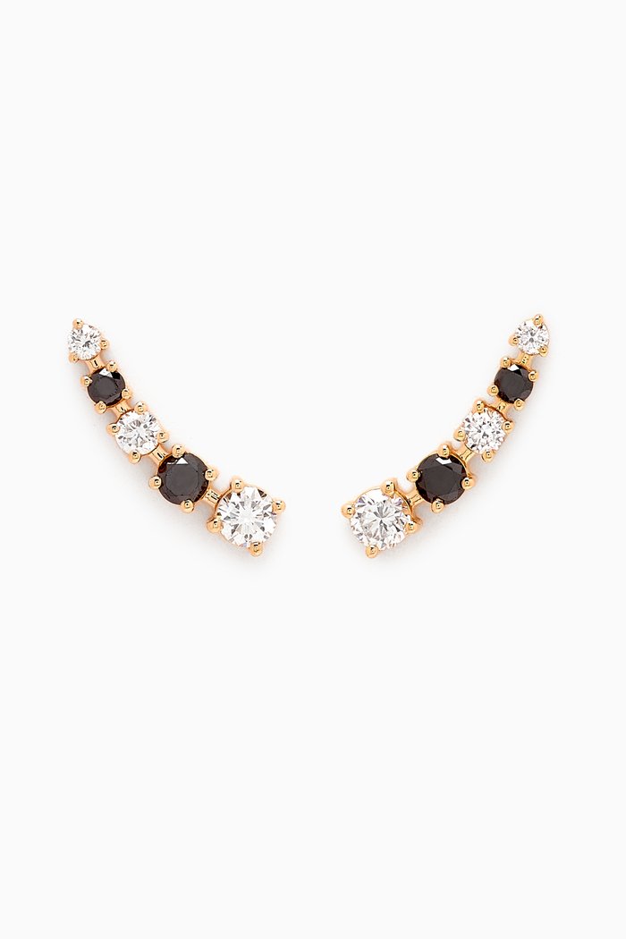 

Half Moon Black & White Diamond Bar Earrings in 18kt Yellow Gold