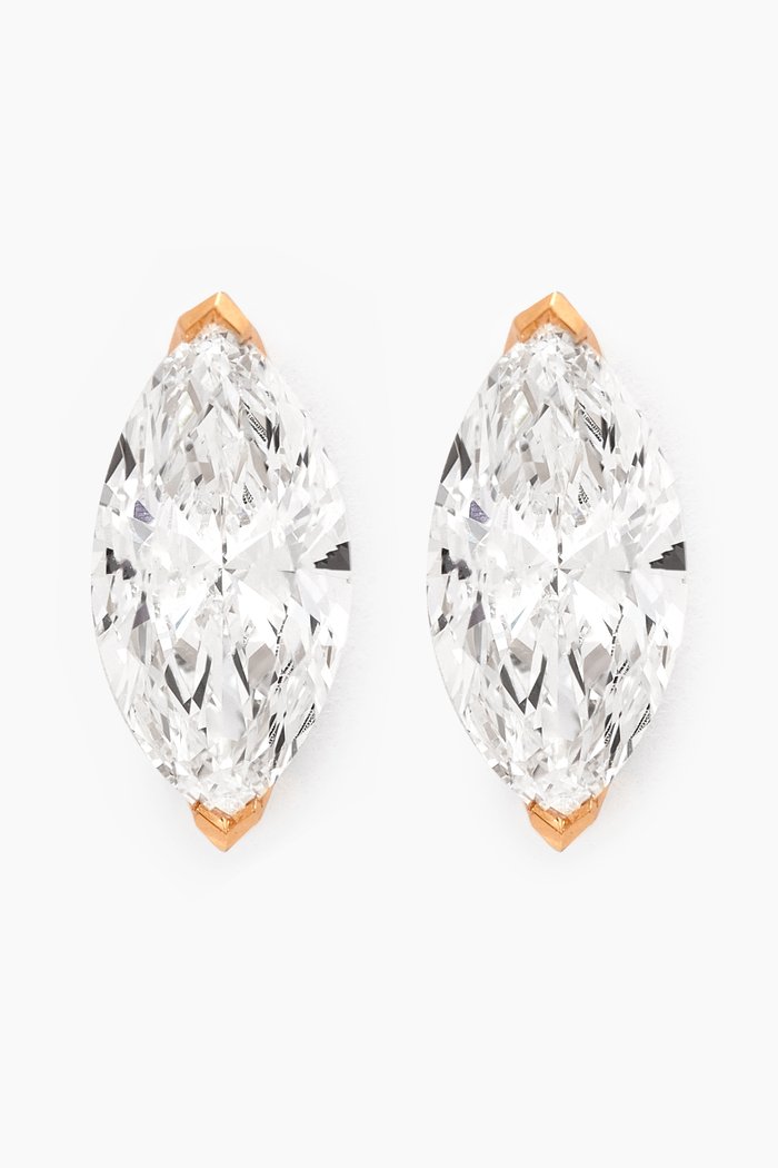 Marquise Diamond Stud Earrings in 18kt Yellow Gold, 1ct, White