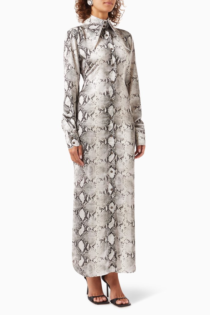

Ione Python-print Maxi Dress in Satin, Multicolour
