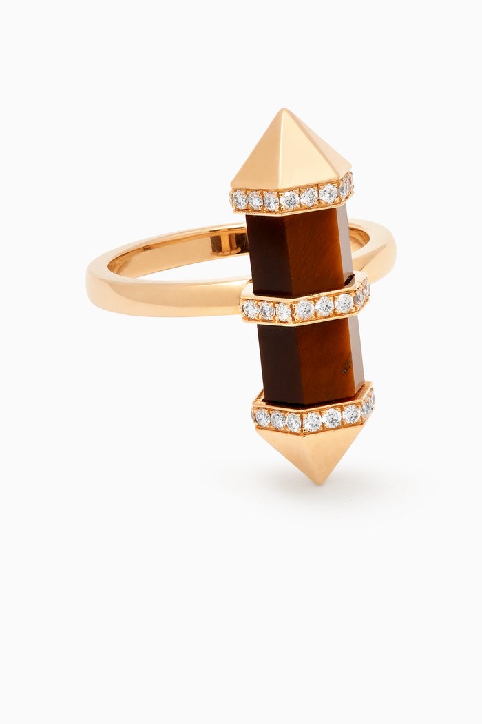 

Chakra Medium Tiger's Eye & Diamond Ring in 18kt Yellow Gold, Brown