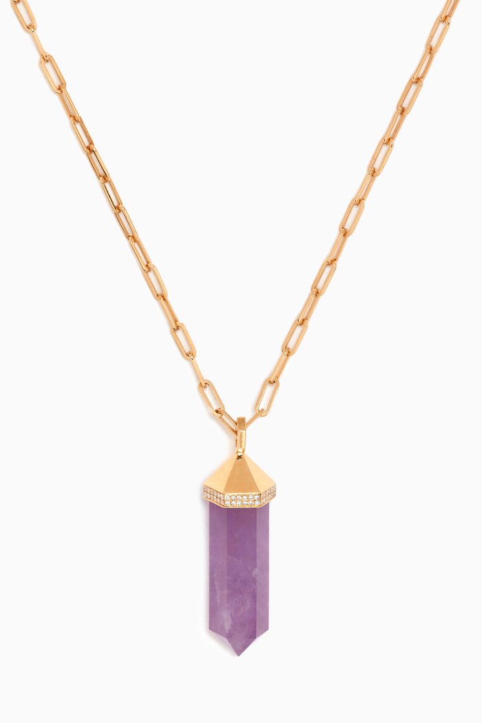 

Chakra Large Light Amethyst & Diamond Necklace in 18kt Yellow Gold, Purple
