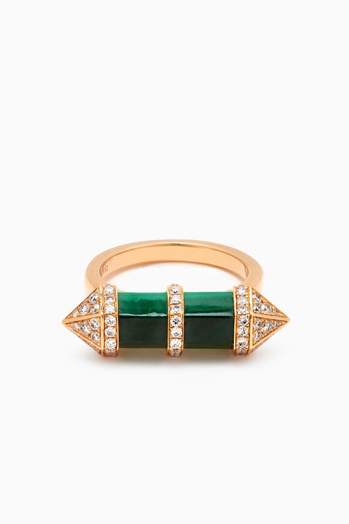

Chakra Medium Malachite & Diamond Ring in 18kt Yellow Gold, Green
