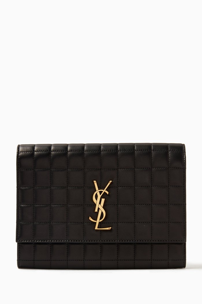 Cassandre Quilted Envelope Flap Pouch in Leather, Black