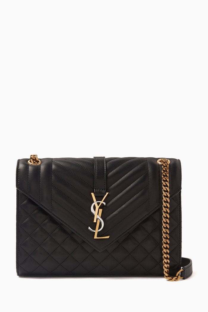 

Medium Envelope Bag in Mix Matelassé Leather, Black