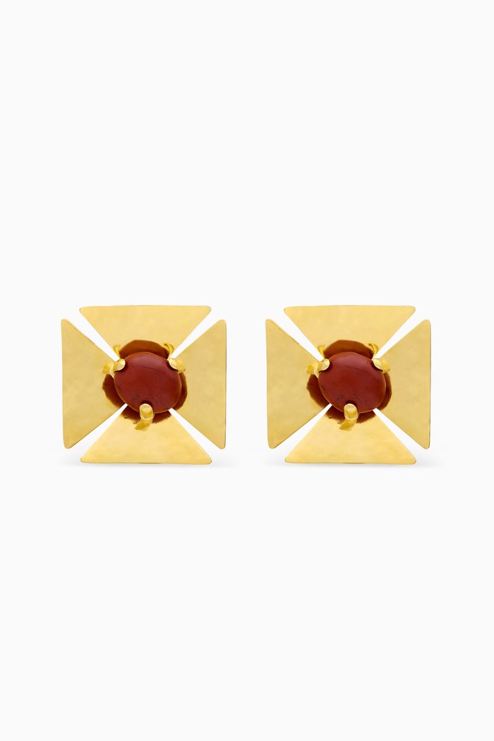 

Square & Stone Earrings in Metal, Gold