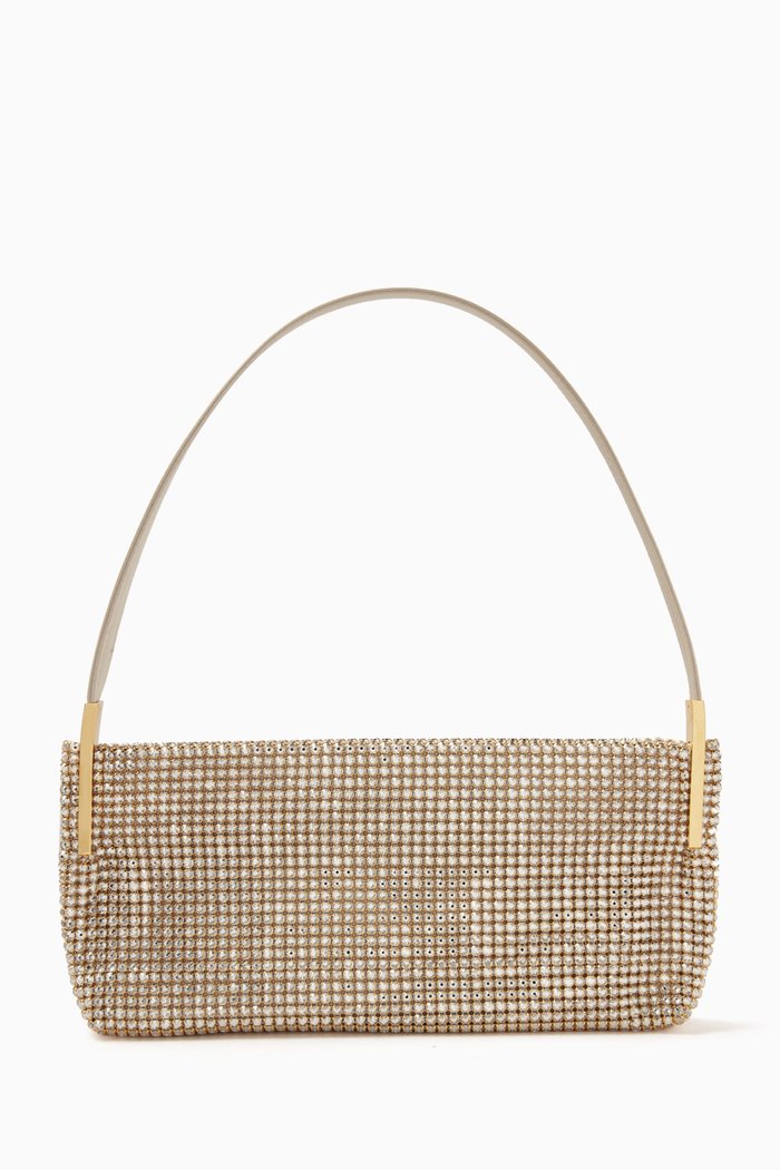

Small Suzanne Shoulder Bag in Rhinestones Mesh & Satin, Gold