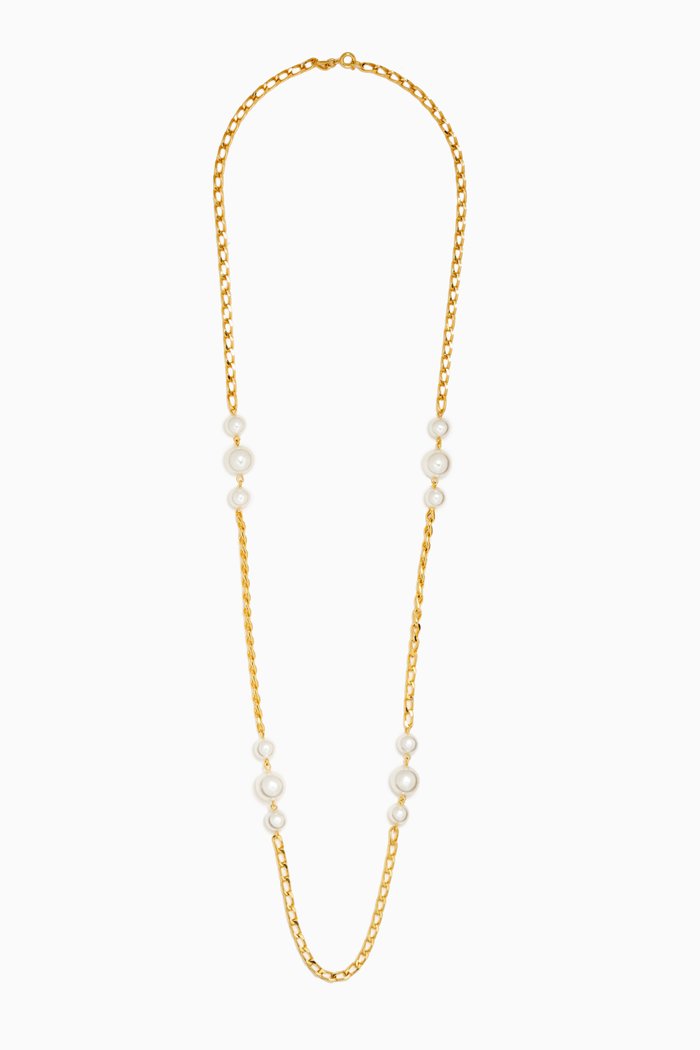 

1990s Faux Pearl Chain Necklace in Gold-plated Metal