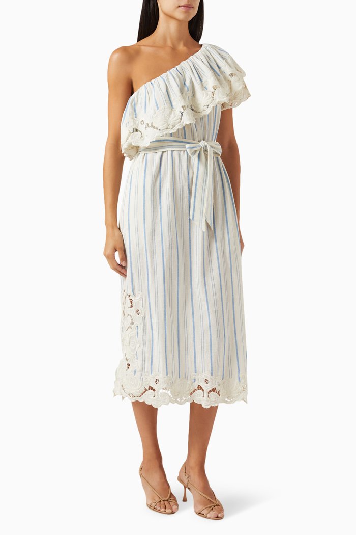 

Brady Stripe One-shoulder Midi Dress in Cotton, Neutral